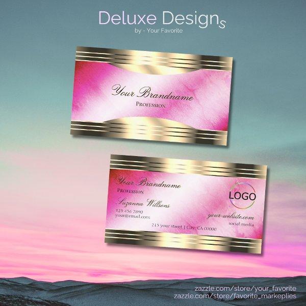 Stylish Pink Marble Gold Borders and Logo Elegance