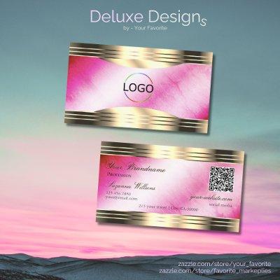 Stylish Pink Marble Gold Borders Logo and QR Code