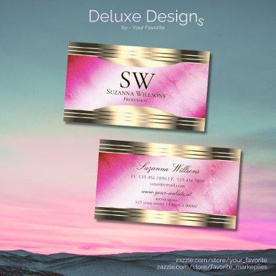 Stylish Pink Marble Gold Borders with Monogram
