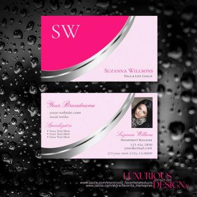 Stylish Pink Silver Decor with Monogram and Photo
