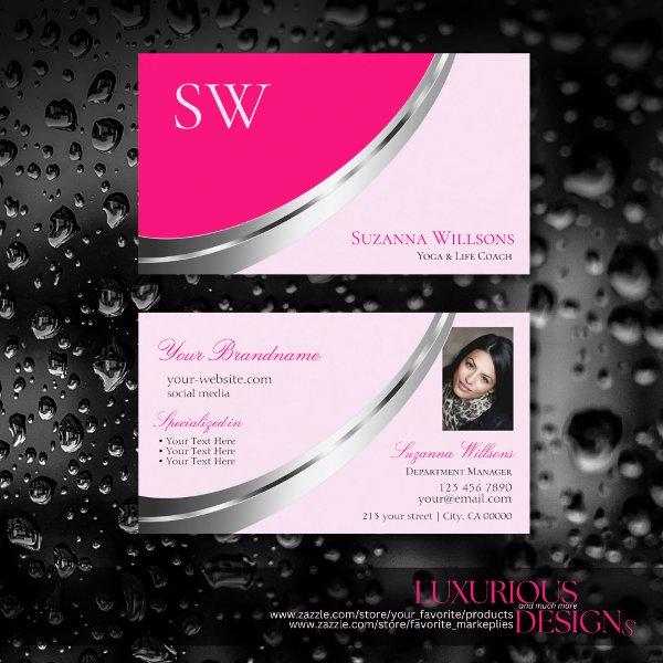 Stylish Pink Silver Decor with Monogram and Photo