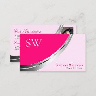 Stylish Pink Silver Decor with Monogram and Photo