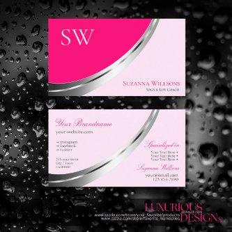 Stylish Pink with Silver Decor and Monogram Modern