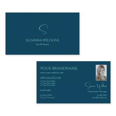 Stylish Plain Ocean Blue with Monogram and Photo