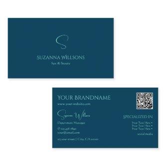 Stylish Plain Ocean Blue with Monogram and QR Code