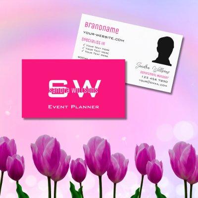 Stylish Plain Pink White with Monogram and Photo
