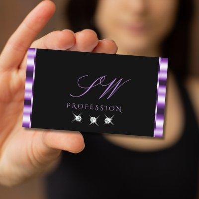 Stylish Purple Black Sparkling Diamonds Monogram