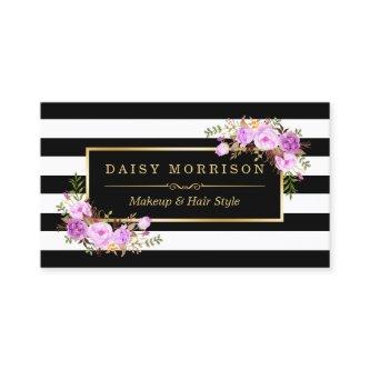 Stylish Purple Floral Gold Black White Stripes