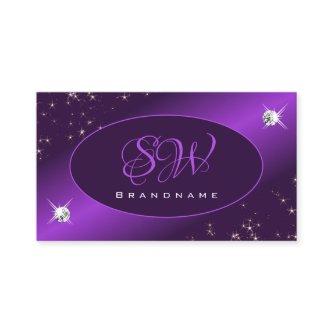 Stylish Purple Glitter Stars Diamonds and Initials