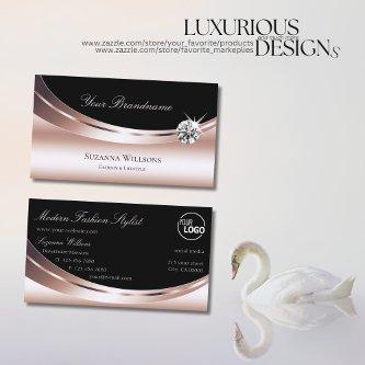 Stylish Rose Gold Black with Logo Sparkle Diamond