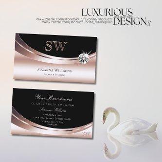 Stylish Rose Gold Black with Monogram and Diamond