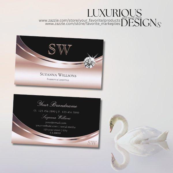 Stylish Rose Gold Black with Monogram and Diamond
