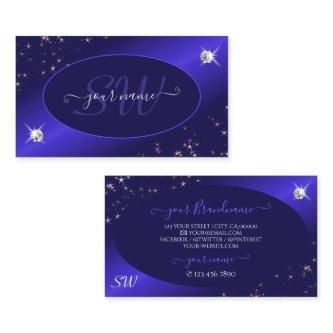Stylish Royal Blue Glitter Stars Diamonds Initials