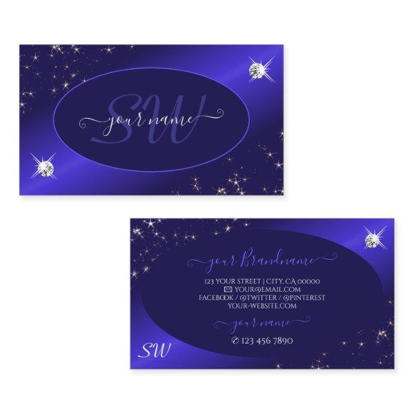 Stylish Royal Blue Glitter Stars Diamonds Initials
