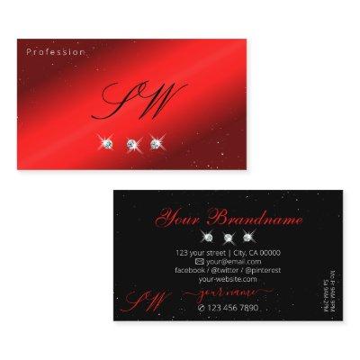 Stylish Ruby Red Black Sparkling Diamonds Monogram