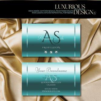Stylish Shimmery Teal Sparkling Diamonds Initials