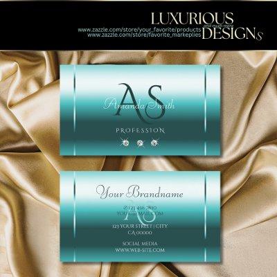 Stylish Shimmery Teal Sparkling Diamonds Initials