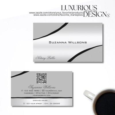 Stylish Silver Gray Curved Decor Lines and QR Code