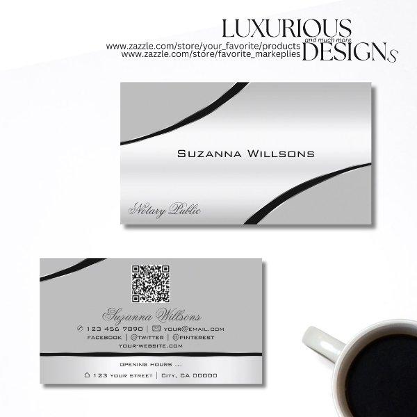Stylish Silver Gray Curved Decor Lines and QR Code