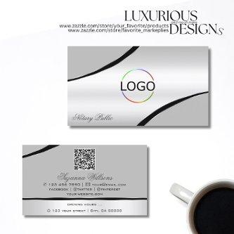 Stylish Silver Gray Curved Lines Logo and QR Code