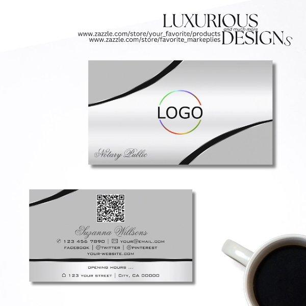Stylish Silver Gray Curved Lines Logo and QR Code