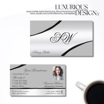 Stylish Silver Gray Curved Lines Monogram Photo
