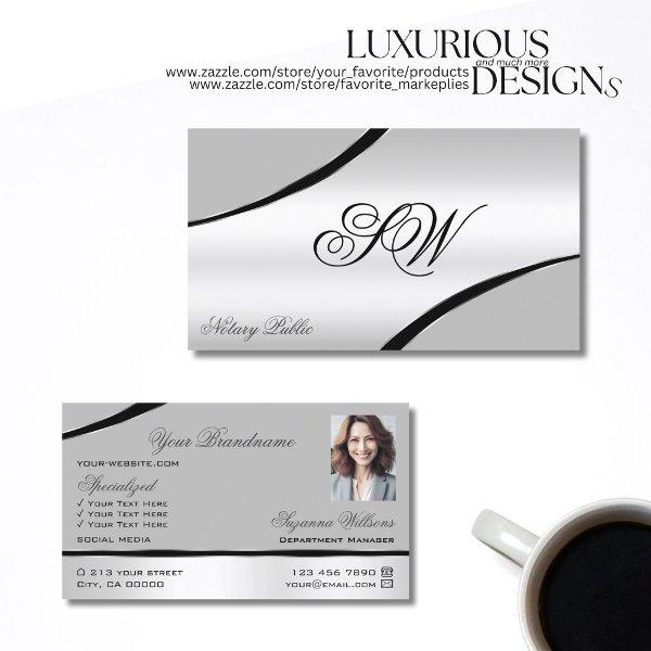 Stylish Silver Gray Curved Lines Monogram Photo