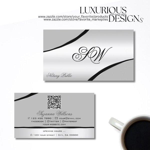 Stylish Silver Gray Curved Lines Monogram QR Code