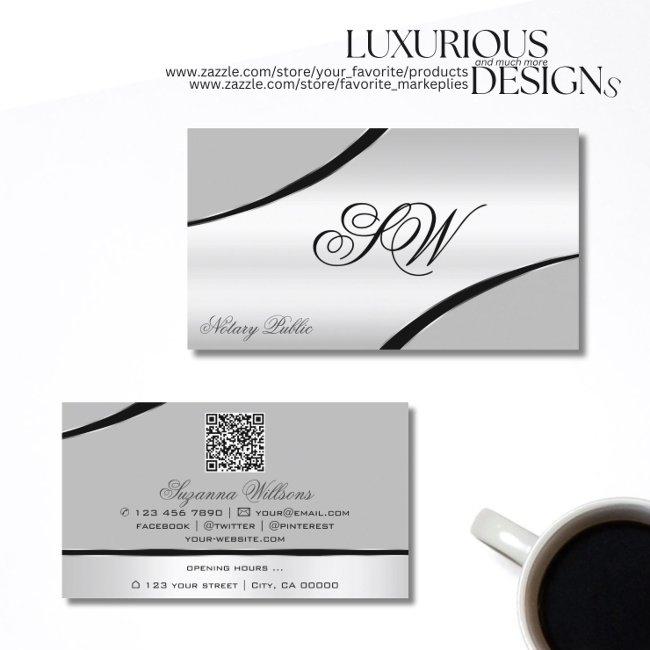 Stylish Silver Gray Curved Lines Monogram QR Code