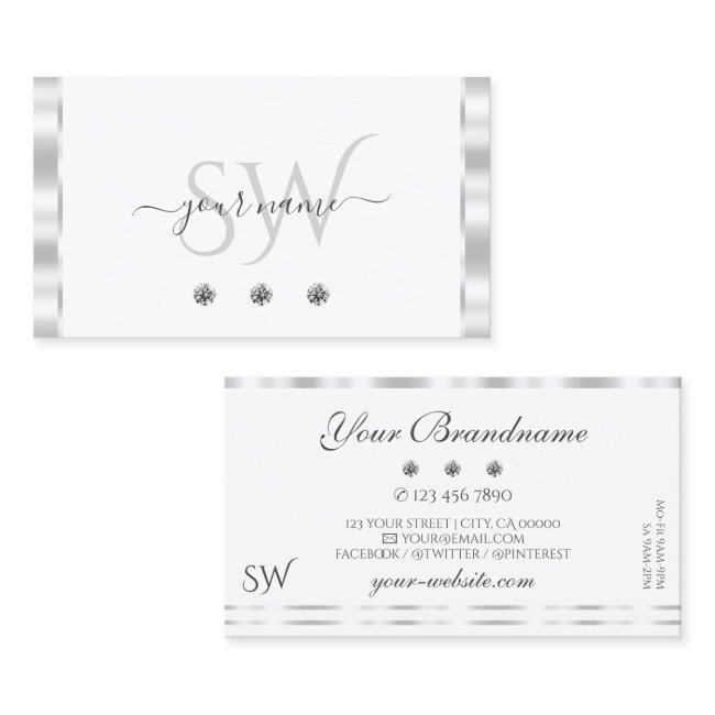 Stylish Silver White Sparkling Diamonds Monogram