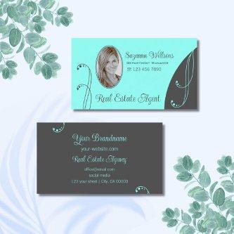 Stylish Teal and Gray Ornate with Portrait Photo