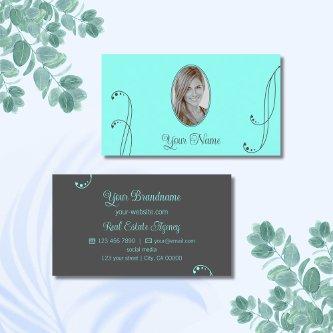 Stylish Teal and Gray Ornate with Portrait Photo