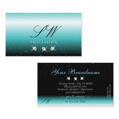 Stylish Teal Black Ombre Sparkle Diamonds Monogram