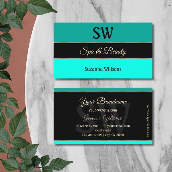Stylish Teal Borders on Black Modern with Monogram