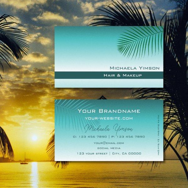 Stylish Teal Gradient with Cute Palm Leaf Simple