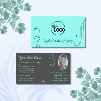 Stylish Teal Gray Chic Ornate with Logo and Photo
