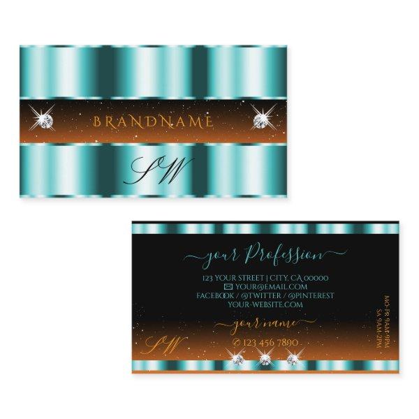 Stylish Teal Orange Black Sparkle Jewels Monogram