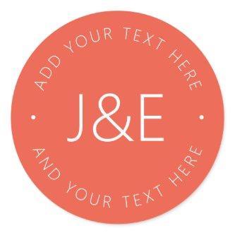 Stylish Text Template | Orange Red Classic Round Sticker