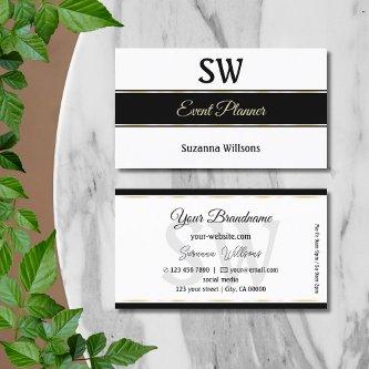 Stylish White Black and Gold Stripes with Monogram