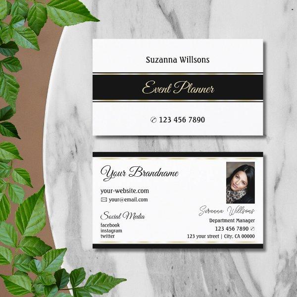 Stylish White Black and Gold Stripes with Photo