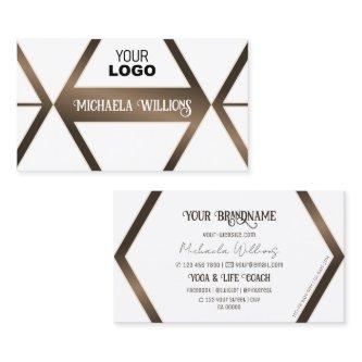 Stylish White Geometric Brown Shimmer with Logo