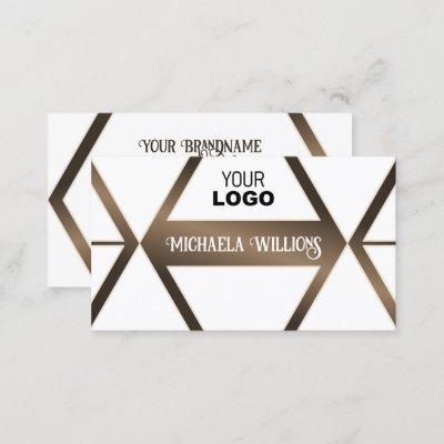 Stylish White Geometric Brown Shimmer with Logo