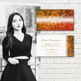 Stylish White Orange Sparkling Glitter Initials
