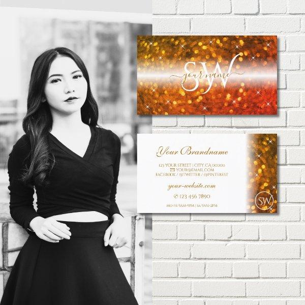 Stylish White Orange Sparkling Glitter Initials
