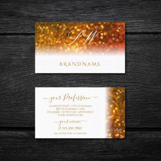 Stylish White Orange Sparkling Glitter Monogram