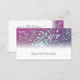 Stylish White Pink Teal Sparkling Glitter Initials