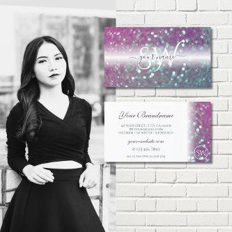 Stylish White Pink Teal Sparkling Glitter Monogram