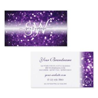 Stylish White Purple Sparkling Glitter Initials