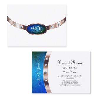 Stylish White Rose Gold Blue Marble with Monogram