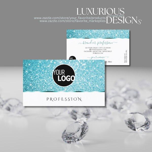 Stylish White Teal Glitter Luminous Stars add Logo